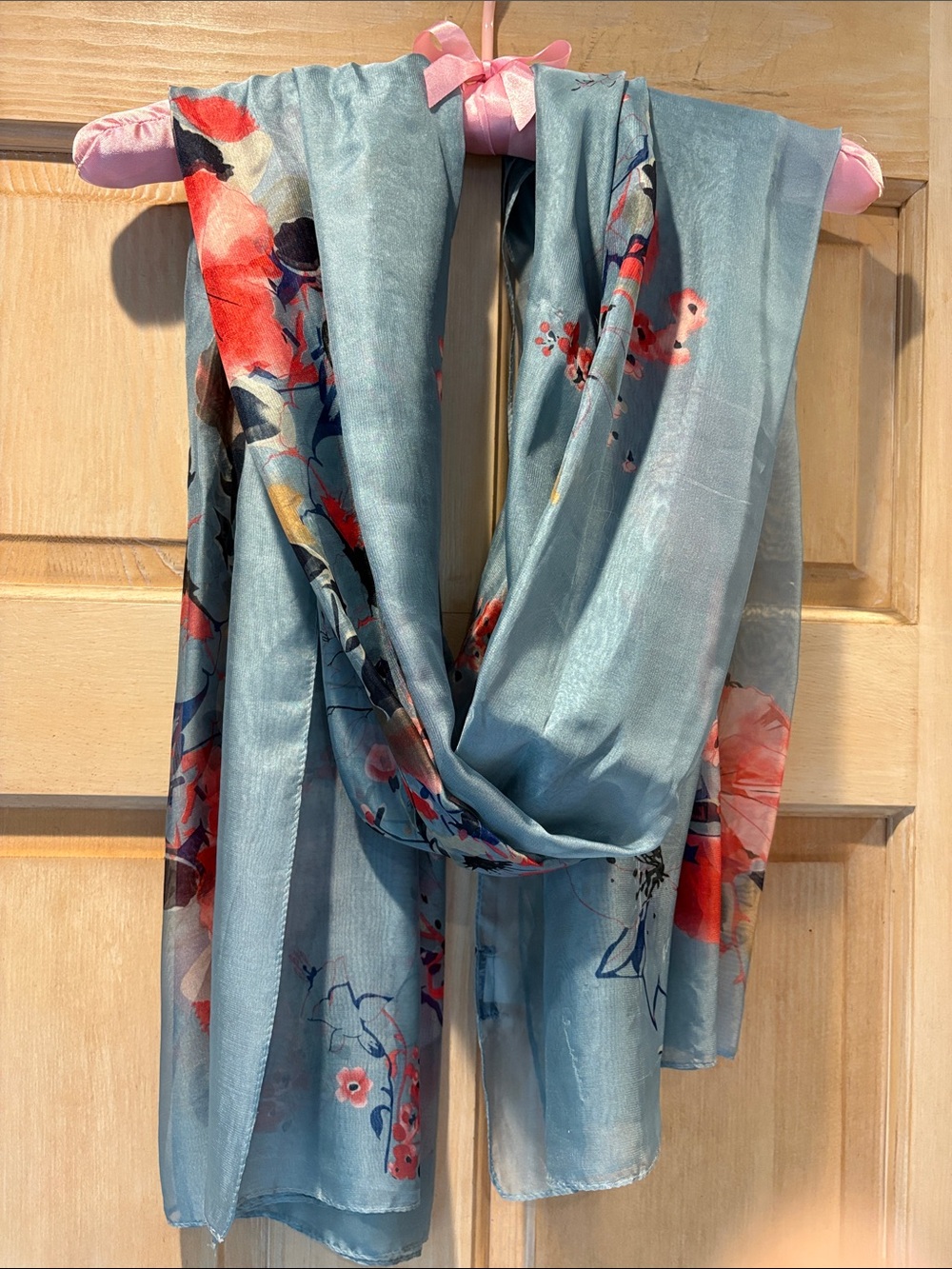 Floral Print Lightweight Scarf - Blue with Pink Accents